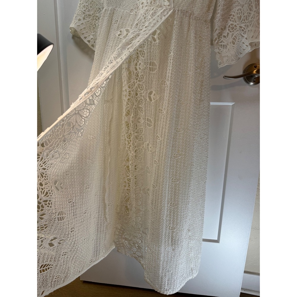 Soft Surroundings White Lace Midi Dress Petite Small PS Wrap V-Neck Boho Bridal - Picture 5 of 9